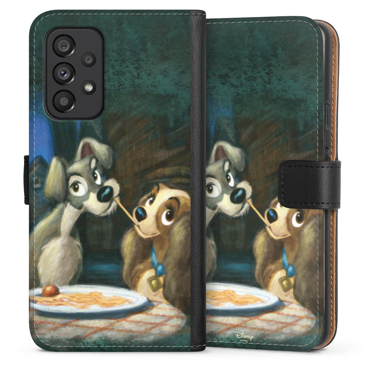 Galaxy A53 5G Handy Klapphülle Handyhülle aus Kunst Leder schwarz Flip Case Lady And The Tramp Official Licensed Product Disney Sideflip mit Lasche