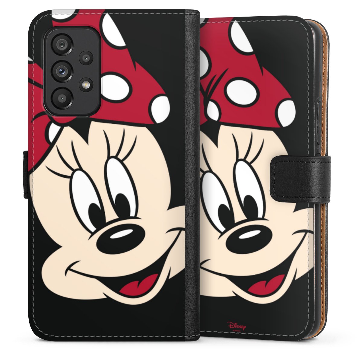 Galaxy A53 5G Handy Klapphülle Handyhülle aus Kunst Leder schwarz Flip Case Minnie Mouse Official Licensed Product Disney Sideflip mit Lasche