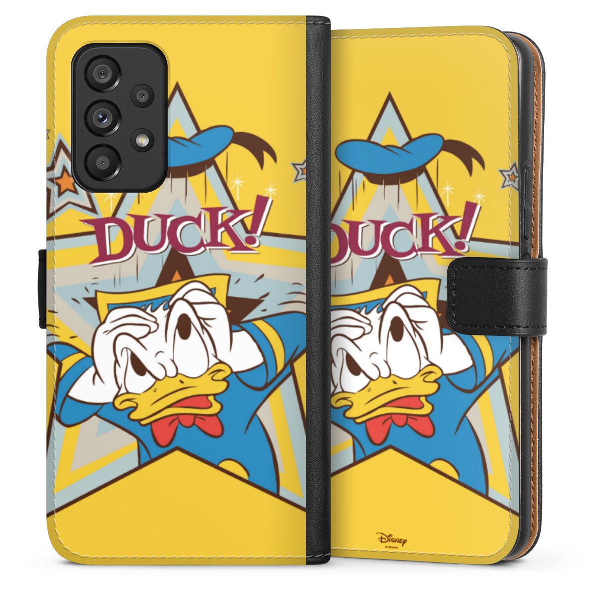 Galaxy A53 5G Handy Klapphülle Handyhülle aus Kunst Leder schwarz Flip Case Official Licensed Product Donald Duck Disney Sideflip mit Lasche