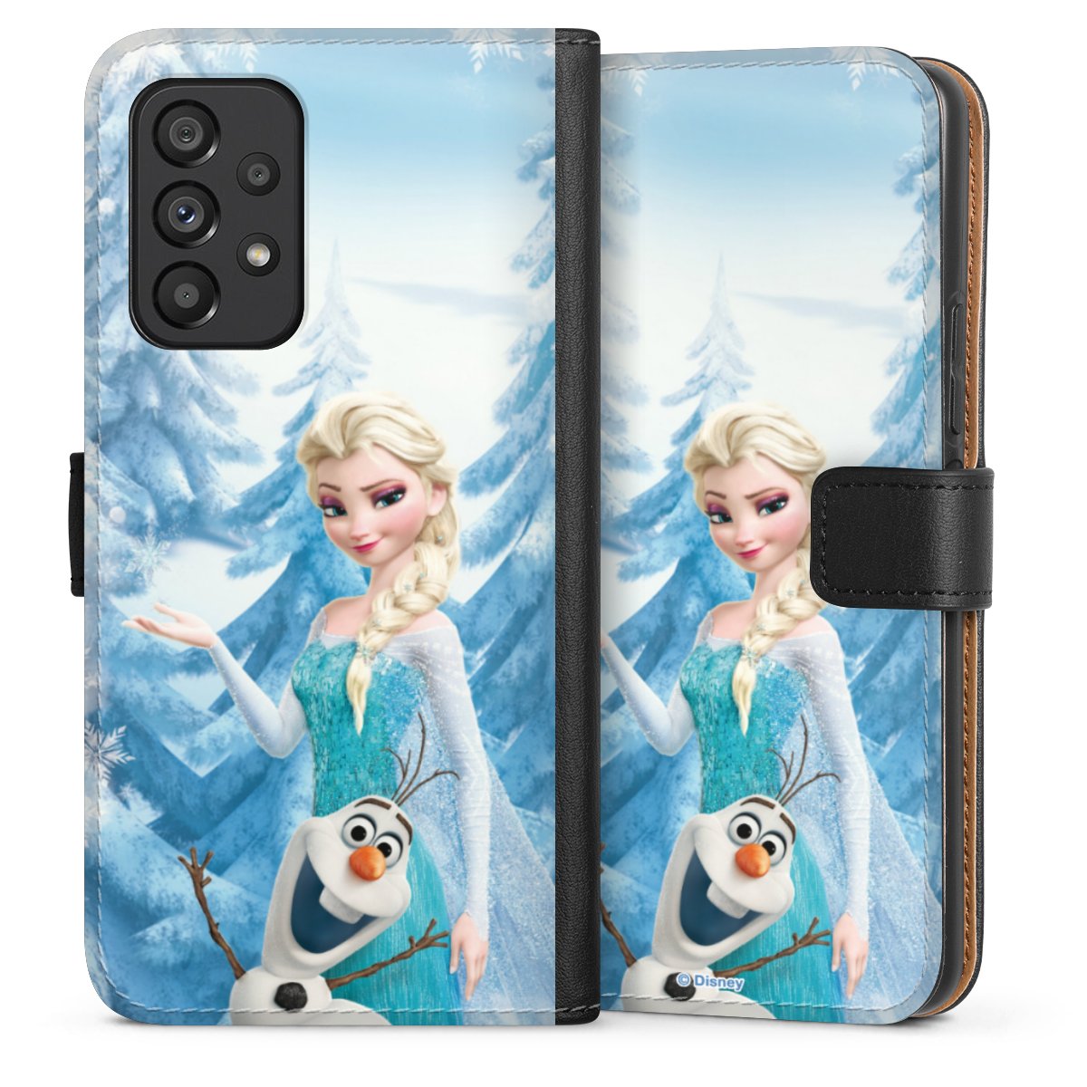 Galaxy A53 5G Handy Klapphülle Handyhülle aus Kunst Leder schwarz Flip Case Official Licensed Product Frozen Elsa Disney Sideflip mit Lasche