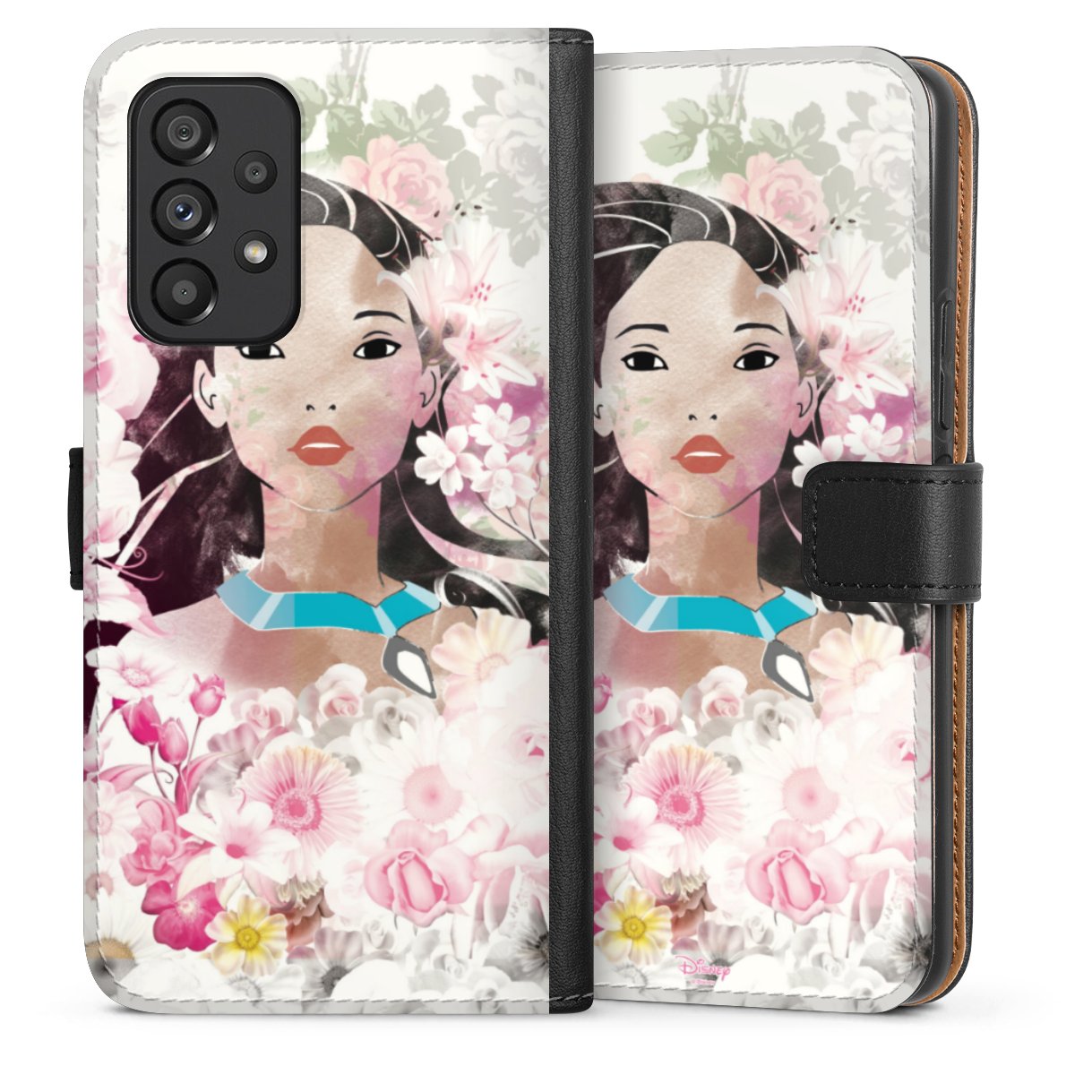 Galaxy A53 5G Handy Klapphülle Handyhülle aus Kunst Leder schwarz Flip Case Pocahontas Official Licensed Product Disney Sideflip mit Lasche