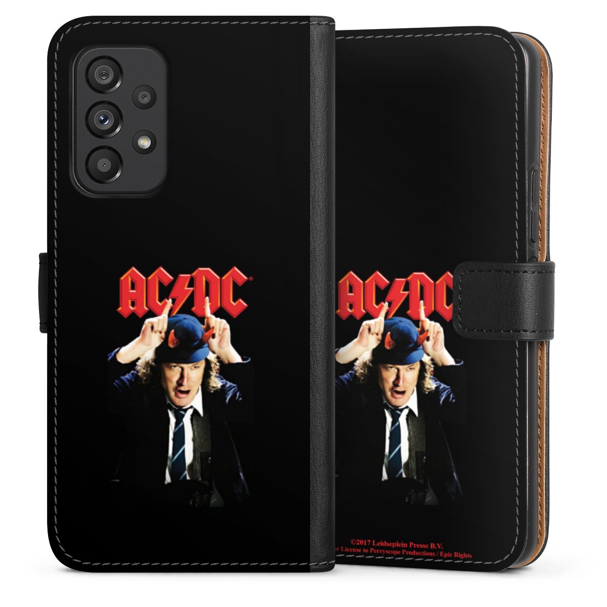 Galaxy A53 5G Handy Klapphülle Handyhülle aus Kunst Leder schwarz Flip Case Merchandise Acdc Riverplate Sideflip mit Lasche