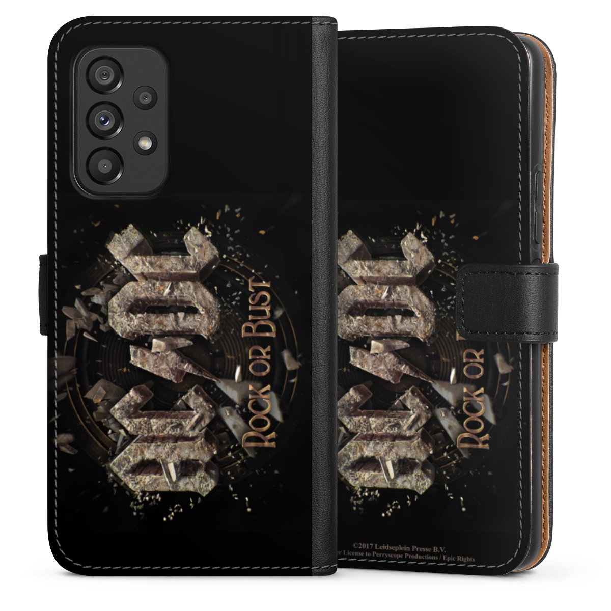 Galaxy A53 5G Handy Klapphülle Handyhülle aus Kunst Leder schwarz Flip Case Acdc Official Licensed Product Rock Or Bust Sideflip mit Lasche