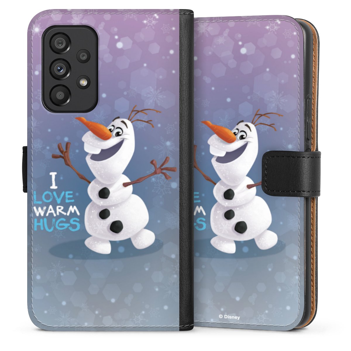 Galaxy A53 5G Handy Klapphülle Handyhülle aus Kunst Leder schwarz Flip Case Frozen Frozen Olaf Official Licensed Product Sideflip mit Lasche