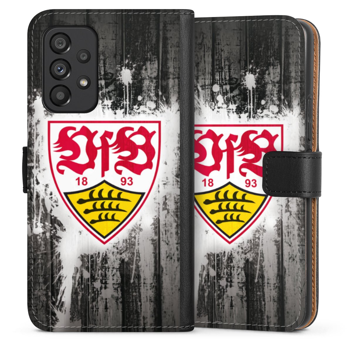 Galaxy A53 5G Handy Klapphülle Handyhülle aus Kunst Leder schwarz Flip Case Vfb Stuttgart Official Licensed Product Sideflip mit Lasche