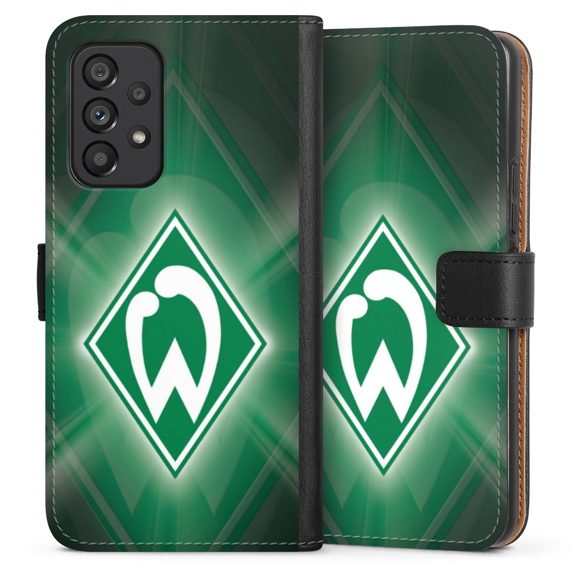 Galaxy A53 5G Handy Klapphülle Handyhülle aus Kunst Leder schwarz Flip Case Sv Werder Bremen Official Licensed Product Coat Of Arms Sideflip mit Lasche