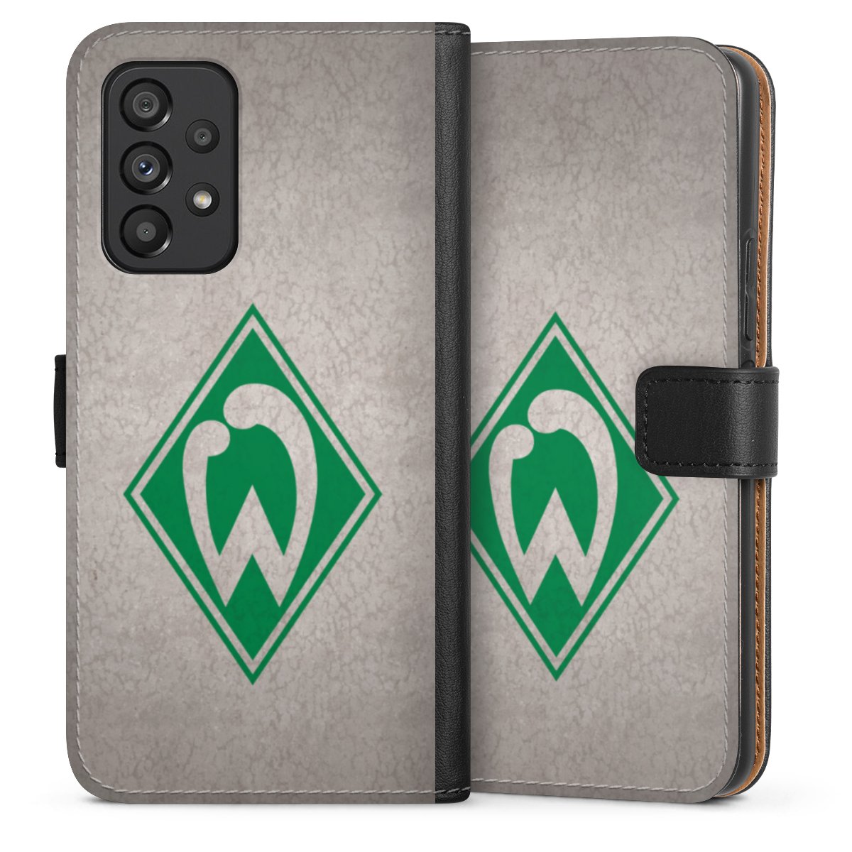 Galaxy A53 5G Handy Klapphülle Handyhülle aus Kunst Leder schwarz Flip Case Sv Werder Bremen Concrete Official Licensed Product Sideflip mit Lasche