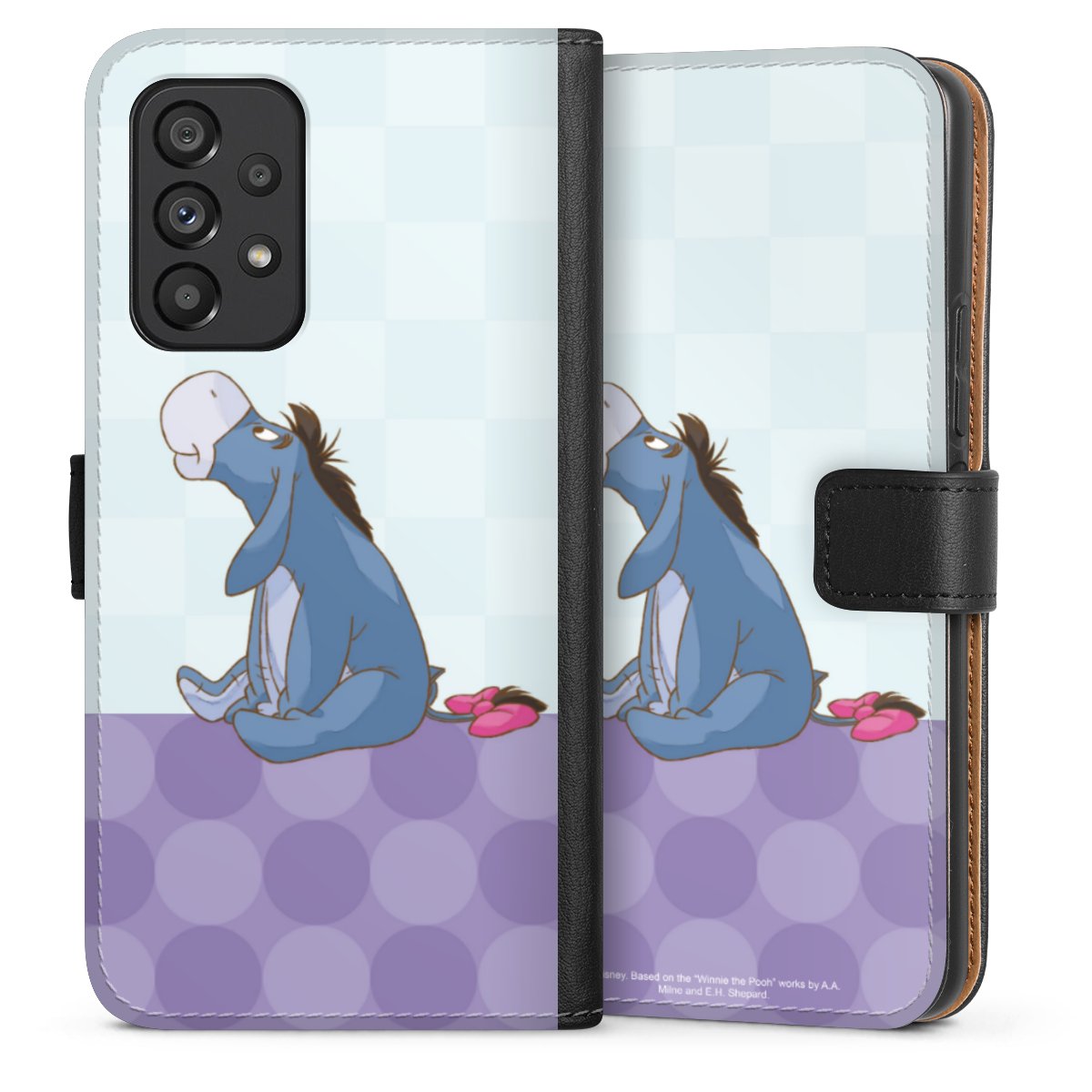 Galaxy A53 5G Handy Klapphülle Handyhülle aus Kunst Leder schwarz Flip Case Disney Donkey Winnie The Pooh Sideflip mit Lasche