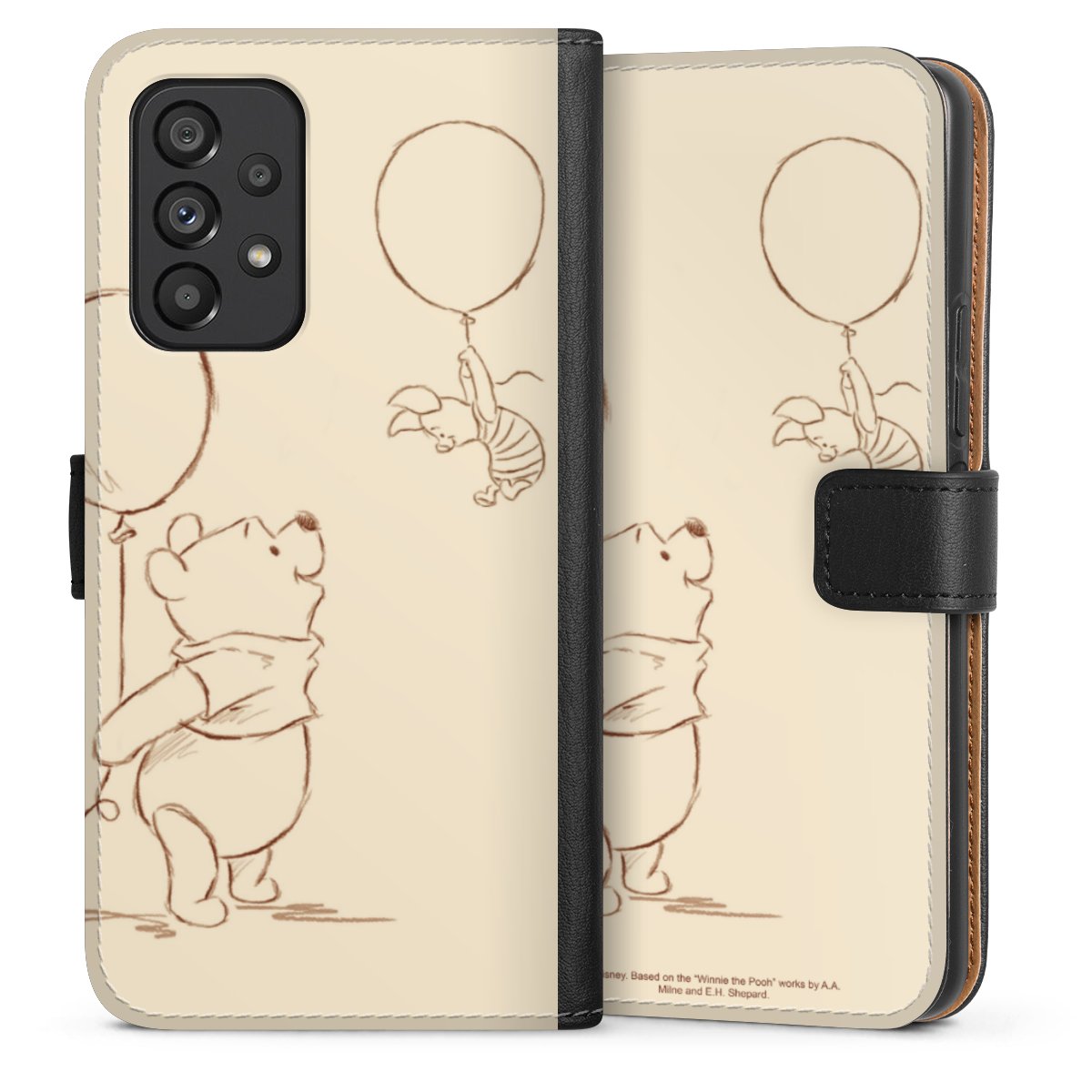 Galaxy A53 5G Handy Klapphülle Handyhülle aus Kunst Leder schwarz Flip Case Official Licensed Product Winnie The Pooh Disney Sideflip mit Lasche