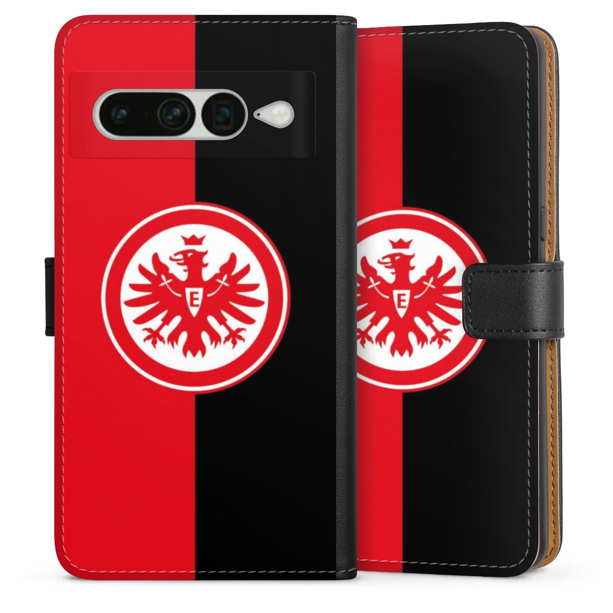 Google Pixel 7 Pro Handy Klapphülle Handyhülle aus Kunst Leder schwarz Flip Case Official Licensed Product Eintracht Frankfurt Sge Sideflip mit Lasche