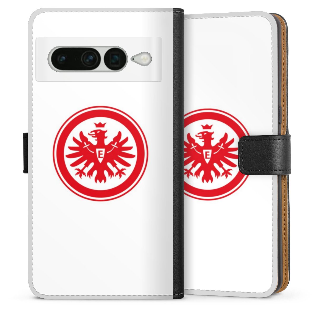 Google Pixel 7 Pro Handy Klapphülle Handyhülle aus Kunst Leder schwarz Flip Case Sge Eintracht Frankfurt Official Licensed Product Sideflip mit Lasche