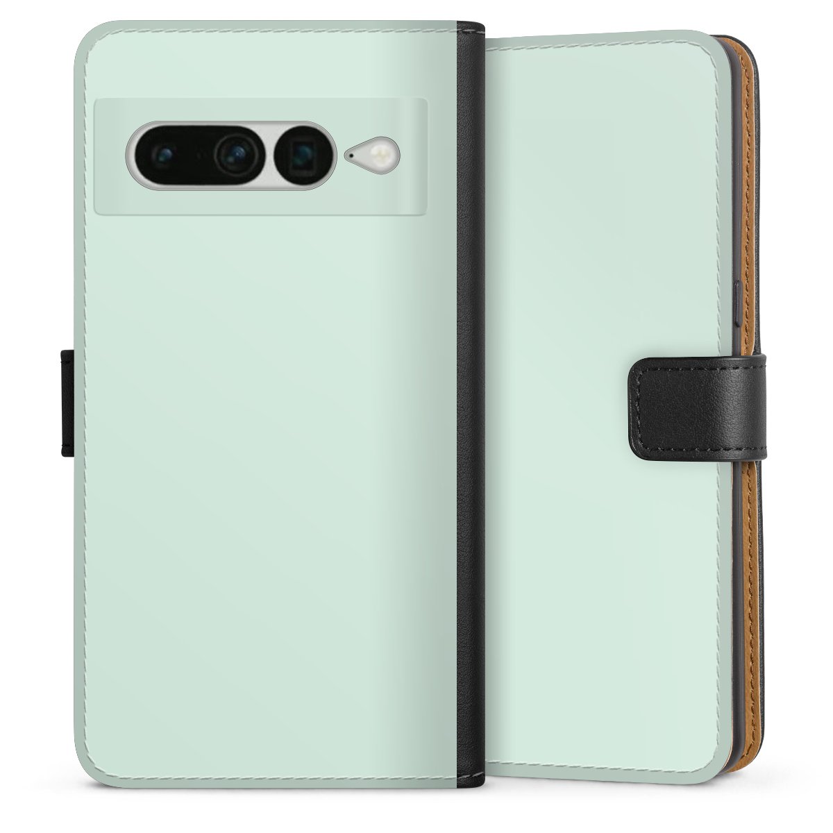 Google Pixel 7 Pro Handy Klapphülle Handyhülle aus Kunst Leder schwarz Flip Case Green Unicoloured Mint Sideflip mit Lasche