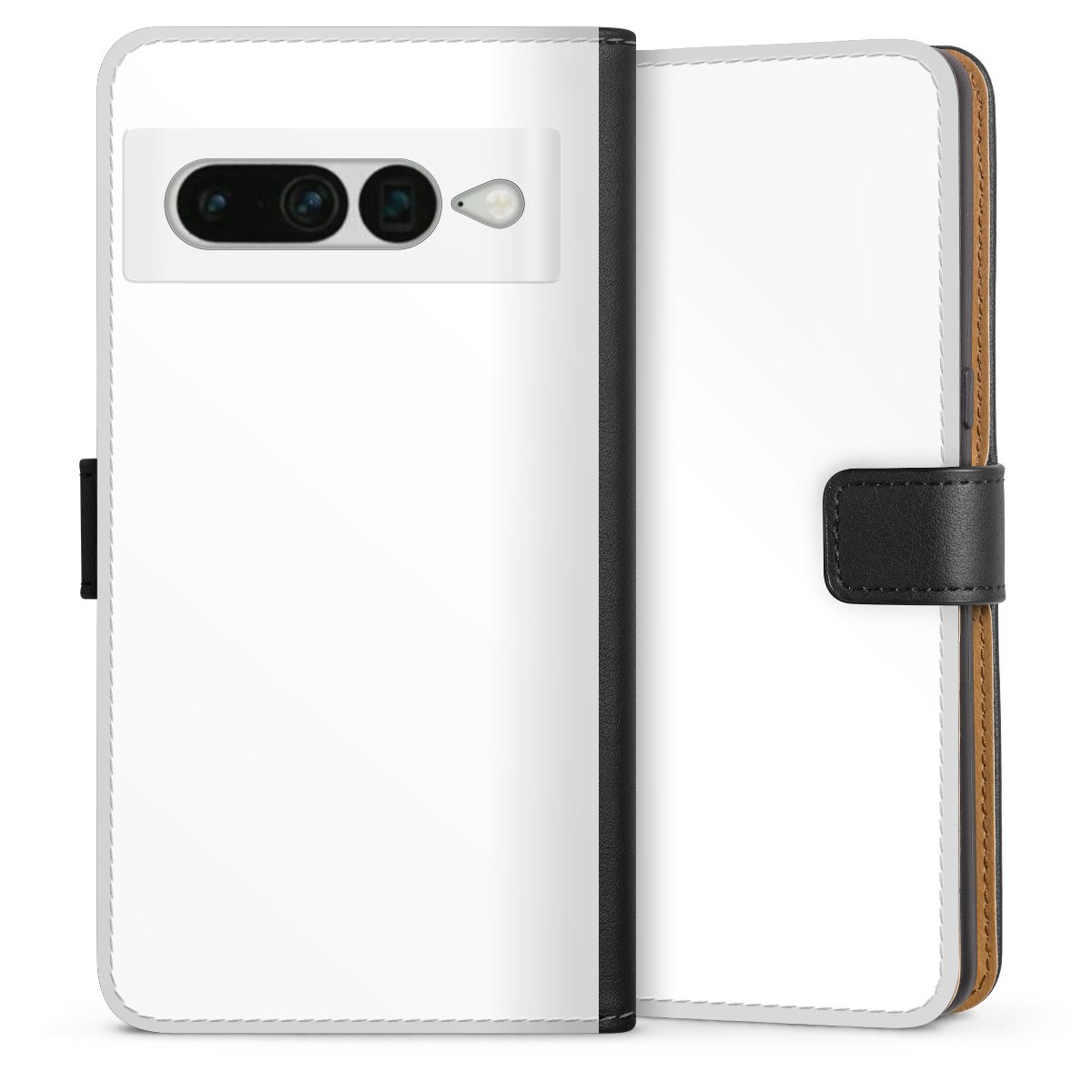 Google Pixel 7 Pro Handy Klapphülle Handyhülle aus Kunst Leder schwarz Flip Case Unicoloured Colour White Sideflip mit Lasche