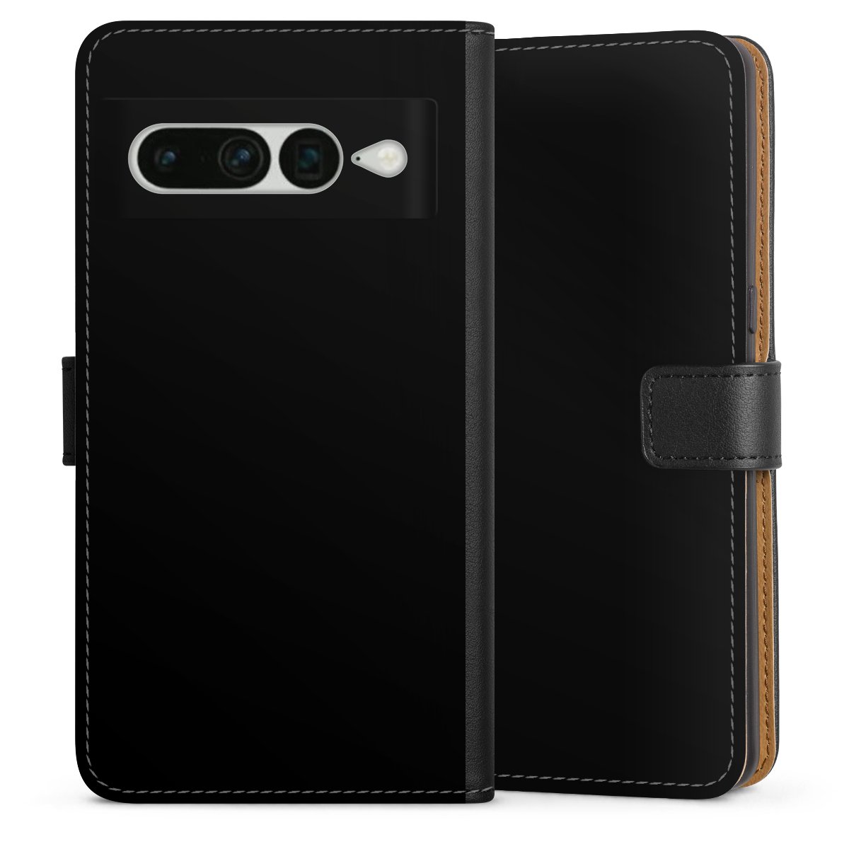 Google Pixel 7 Pro Handy Klapphülle Handyhülle aus Kunst Leder schwarz Flip Case Black Colour Unicoloured Sideflip mit Lasche