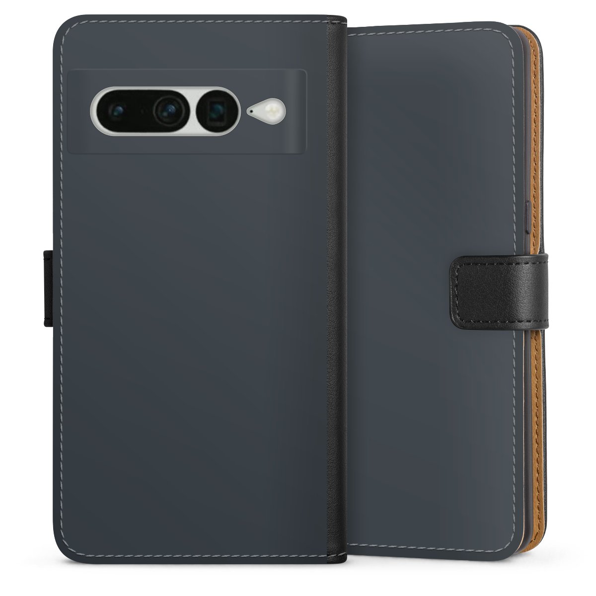 Google Pixel 7 Pro Handy Klapphülle Handyhülle aus Kunst Leder schwarz Flip Case Grey Anthracite Unicoloured Sideflip mit Lasche