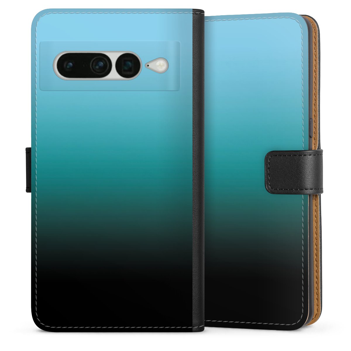 Google Pixel 7 Pro Handy Klapphülle Handyhülle aus Kunst Leder schwarz Flip Case Ombre Two-Tone Black Sideflip mit Lasche