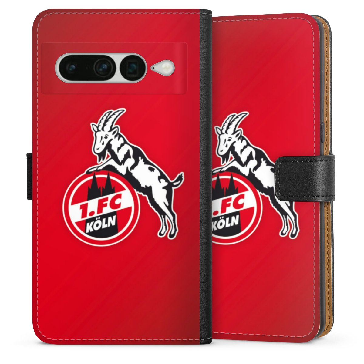 Google Pixel 7 Pro Handy Klapphülle Handyhülle aus Kunst Leder schwarz Flip Case Official Licensed Product Effzeh 1. Fc Köln Sideflip mit Lasche