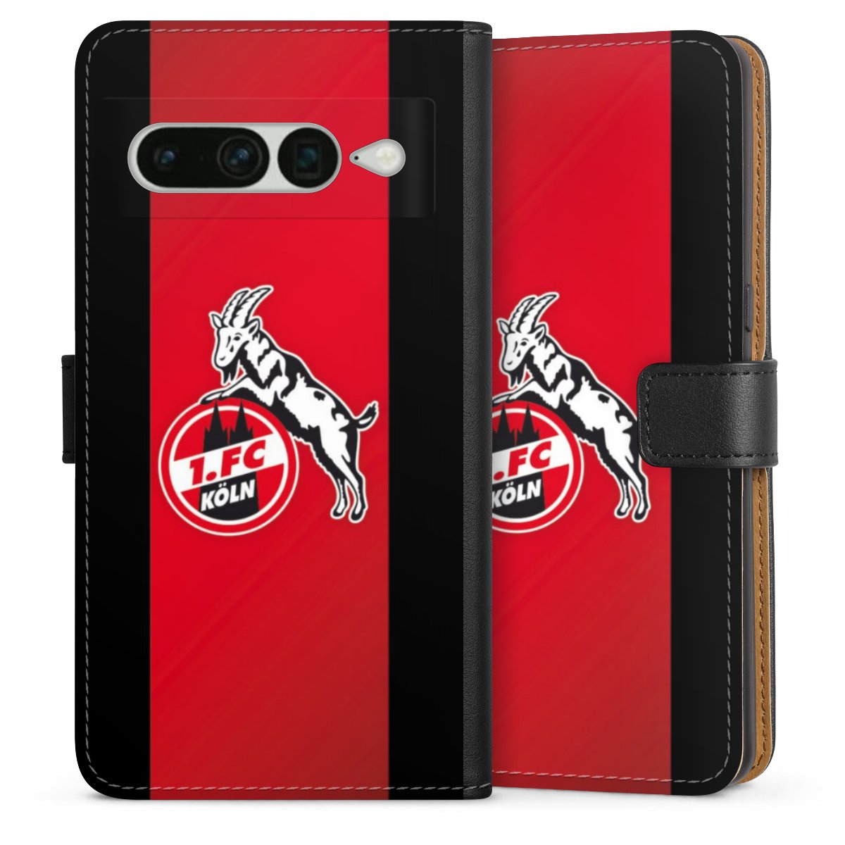 Google Pixel 7 Pro Handy Klapphülle Handyhülle aus Kunst Leder schwarz Flip Case Official Licensed Product Billy Goat Hennes 1. Fc Köln Sideflip mit Lasche