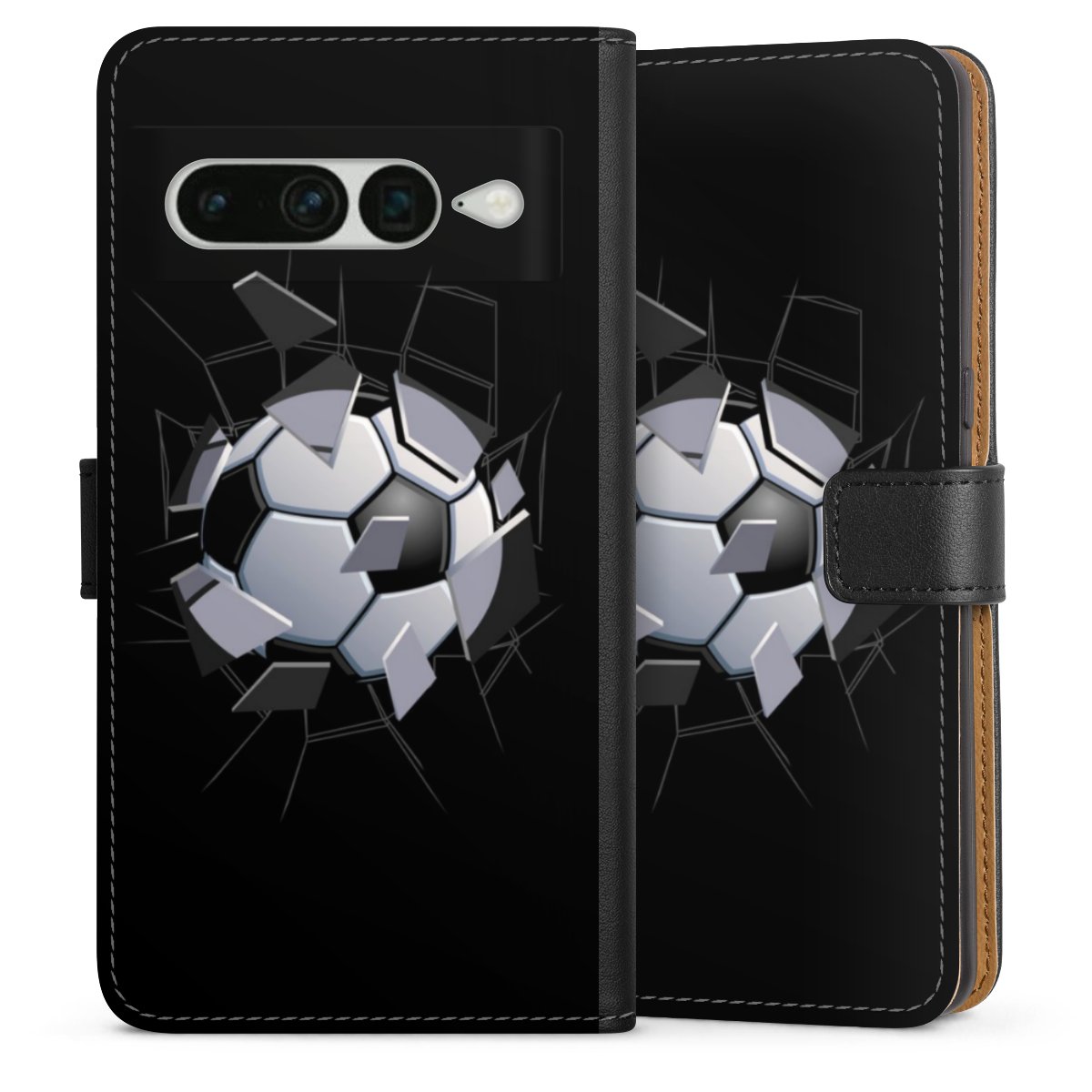 Google Pixel 7 Pro Handy Klapphülle Handyhülle aus Kunst Leder schwarz Flip Case Sports Soccer Mosaic Sideflip mit Lasche