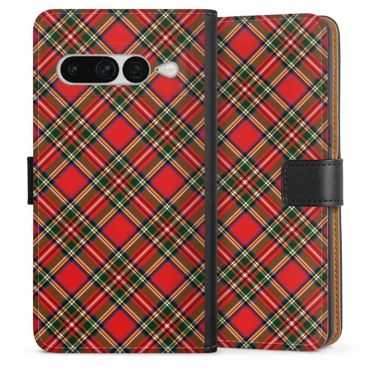 Google Pixel 7 Pro Handy Klapphülle Handyhülle aus Kunst Leder schwarz Flip Case Scotland Scotsman Muster Sideflip mit Lasche