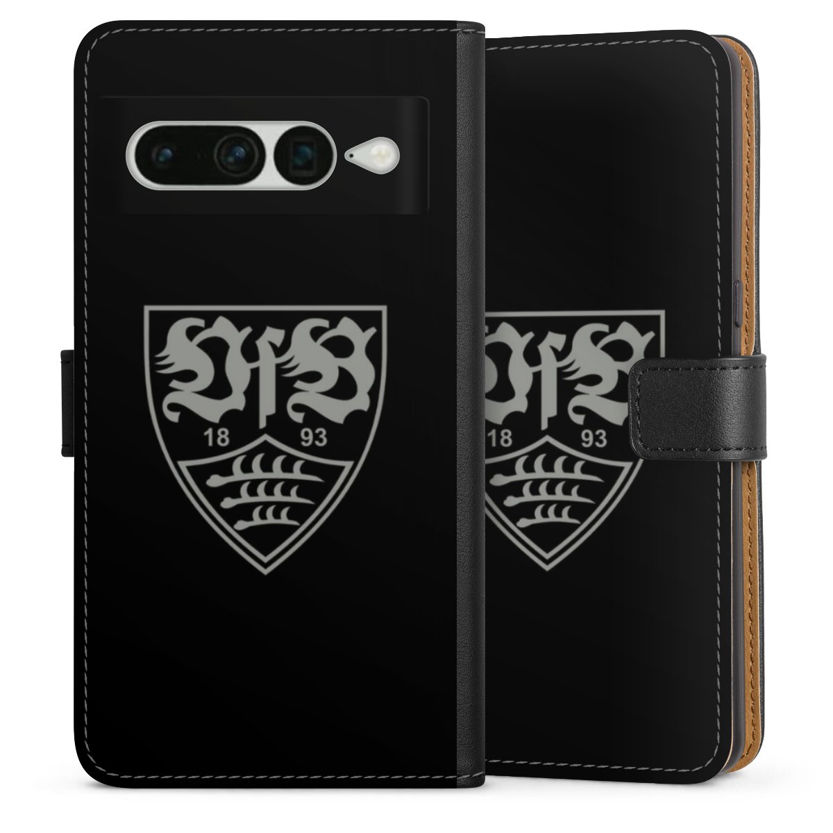 Google Pixel 7 Pro Handy Klapphülle Handyhülle aus Kunst Leder schwarz Flip Case Official Licensed Product Vfb Stuttgart Sideflip mit Lasche