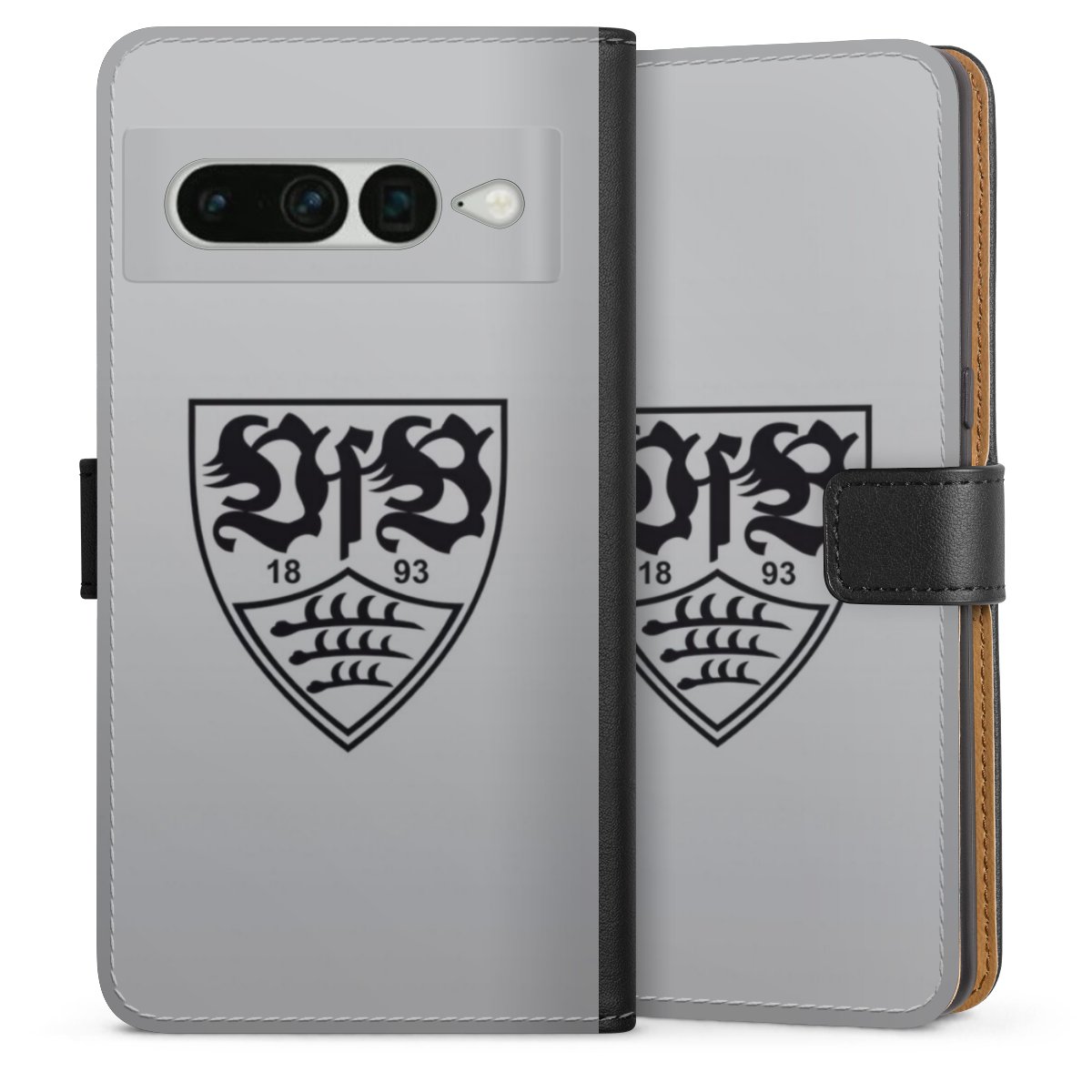 Google Pixel 7 Pro Handy Klapphülle Handyhülle aus Kunst Leder schwarz Flip Case Logo Vfb Stuttgart Official Licensed Product Sideflip mit Lasche