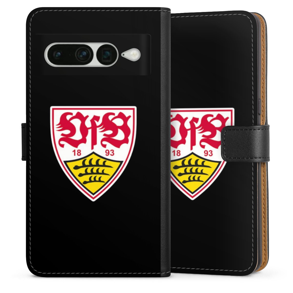 Google Pixel 7 Pro Handy Klapphülle Handyhülle aus Kunst Leder schwarz Flip Case Vfb Stuttgart Official Licensed Product Coat Of Arms Sideflip mit Lasche