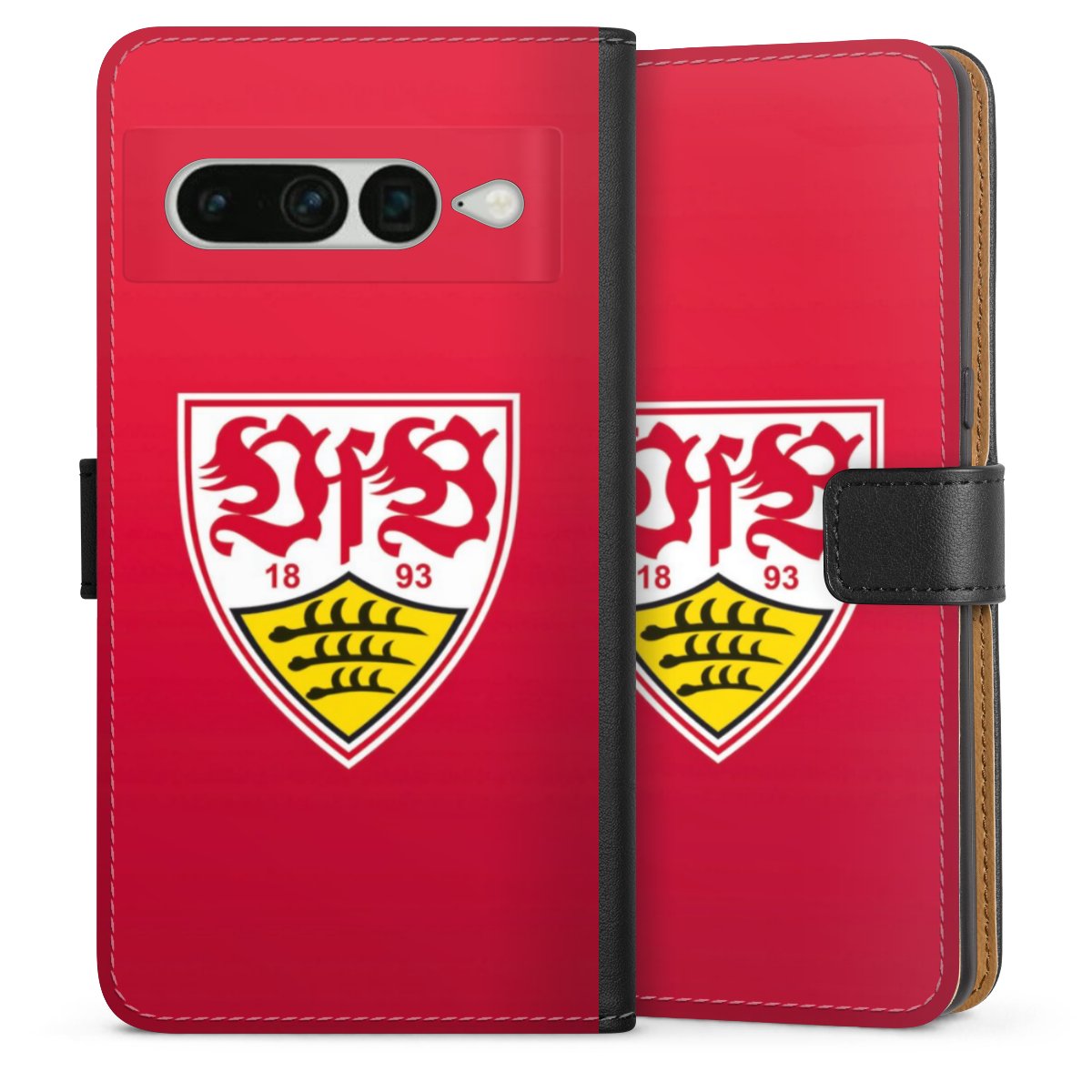 Google Pixel 7 Pro Handy Klapphülle Handyhülle aus Kunst Leder schwarz Flip Case Official Licensed Product Vfb Stuttgart Sideflip mit Lasche