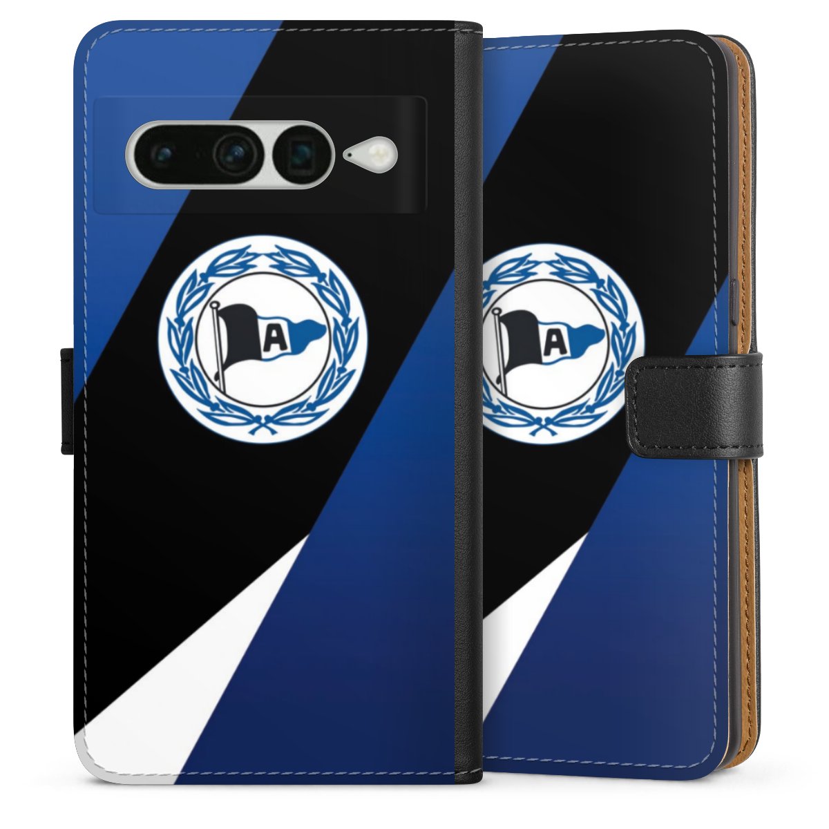 Google Pixel 7 Pro Handy Klapphülle Handyhülle aus Kunst Leder schwarz Flip Case Official Licensed Product Arminia Bielefeld Dsc Sideflip mit Lasche