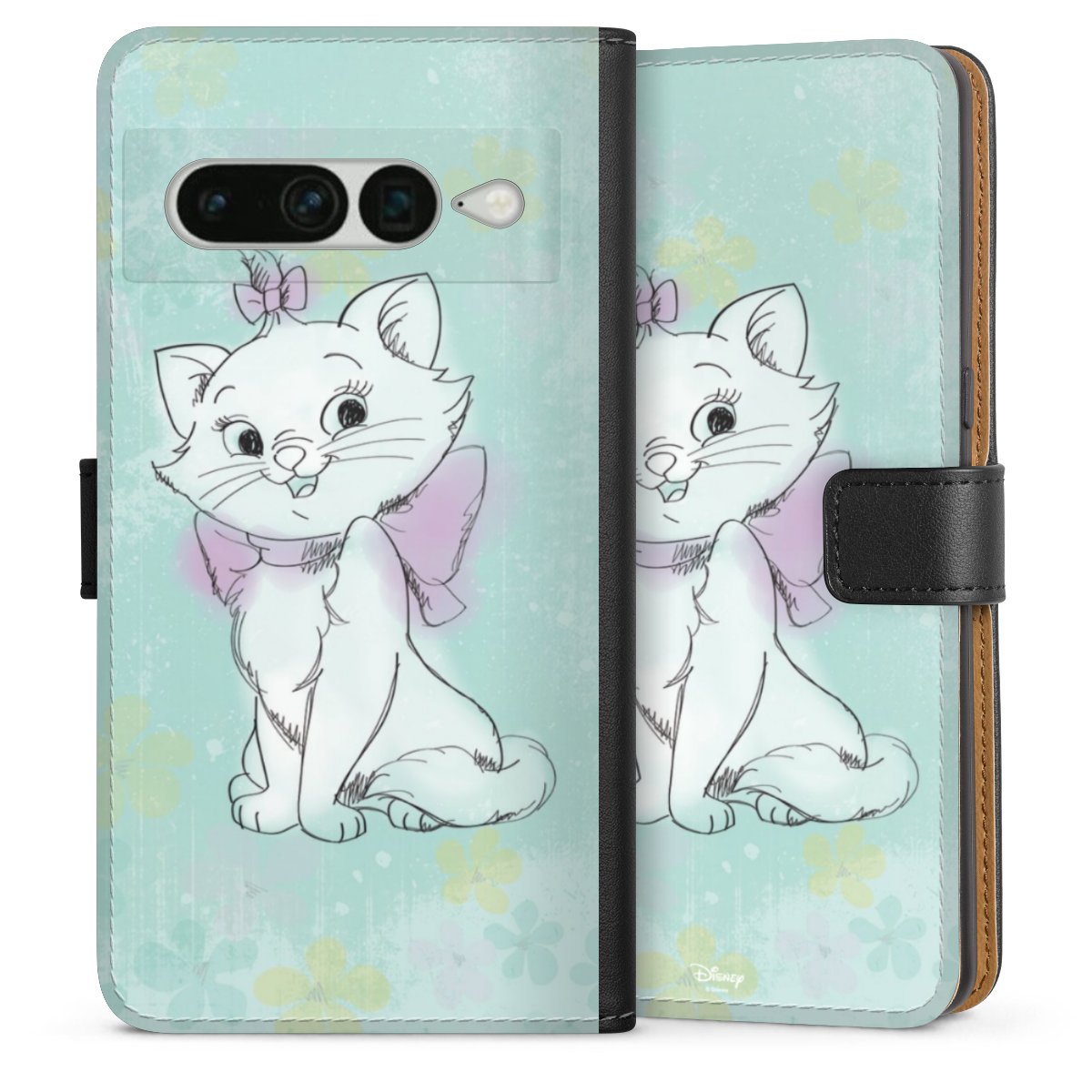 Google Pixel 7 Pro Handy Klapphülle Handyhülle aus Kunst Leder schwarz Flip Case Aristocats Mary Disney Official Licensed Product Sideflip mit Lasche