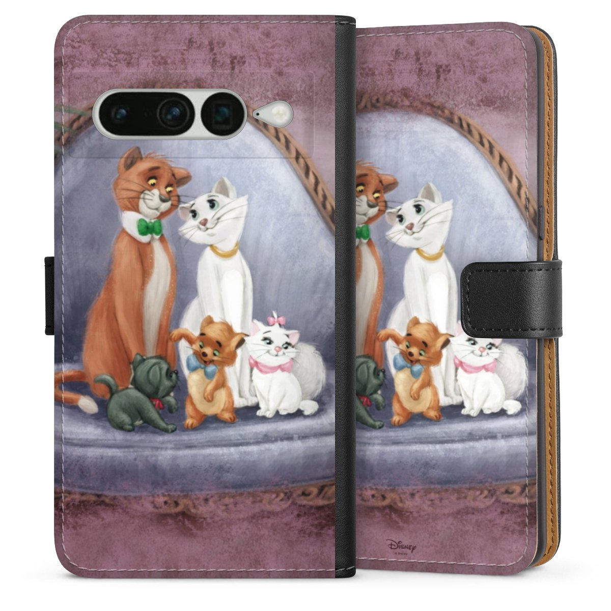 Google Pixel 7 Pro Handy Klapphülle Handyhülle aus Kunst Leder schwarz Flip Case Official Licensed Product Disney Aristocats Sideflip mit Lasche