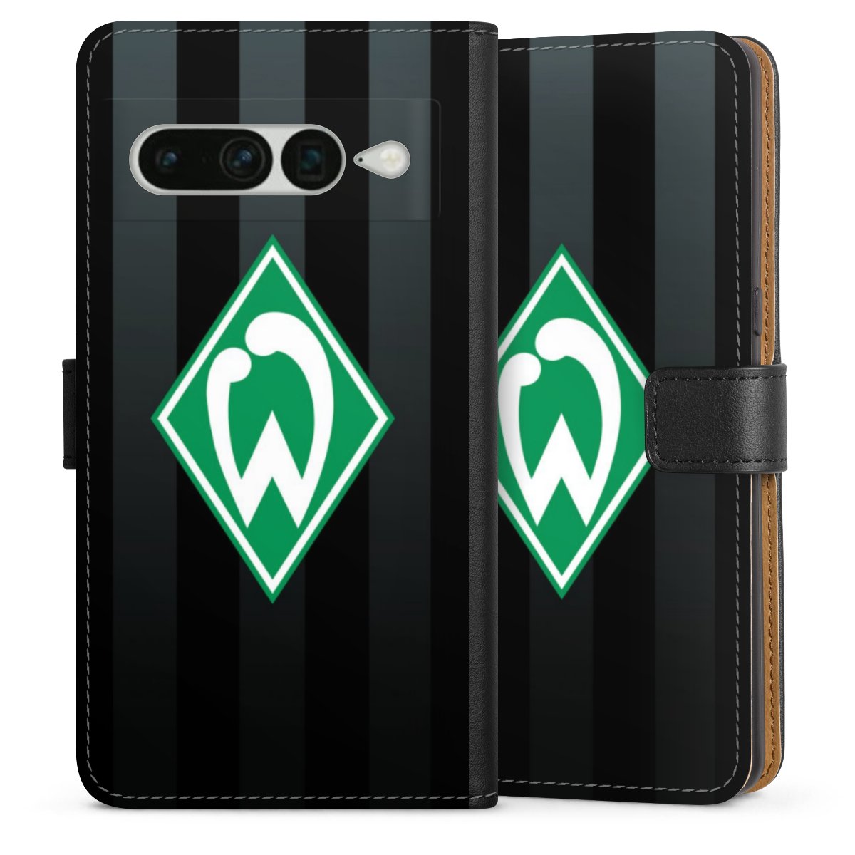 Google Pixel 7 Pro Handy Klapphülle Handyhülle aus Kunst Leder schwarz Flip Case Stripes Sv Werder Bremen Official Licensed Product Sideflip mit Lasche