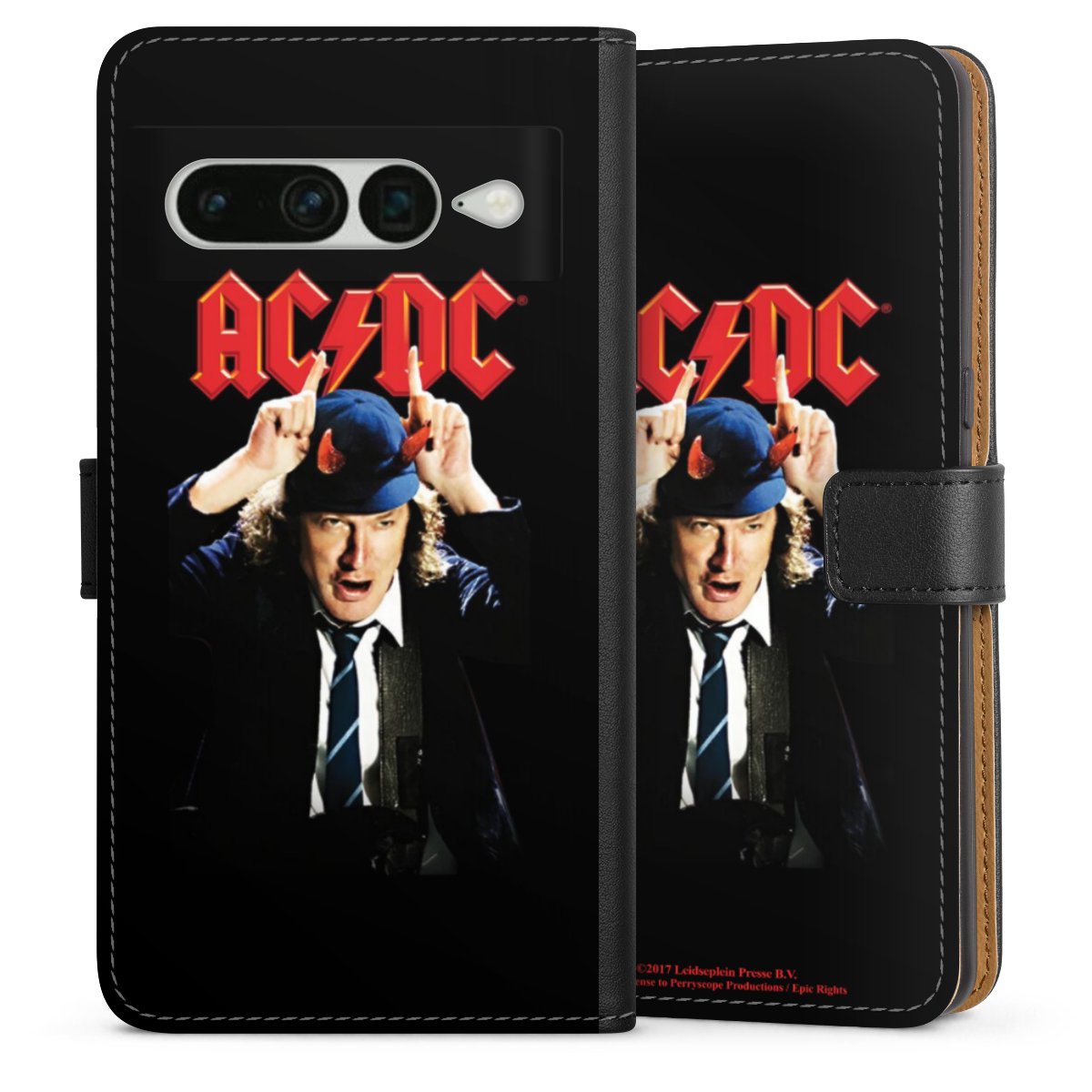 Google Pixel 7 Pro Handy Klapphülle Handyhülle aus Kunst Leder schwarz Flip Case Merchandise Acdc Riverplate Sideflip mit Lasche