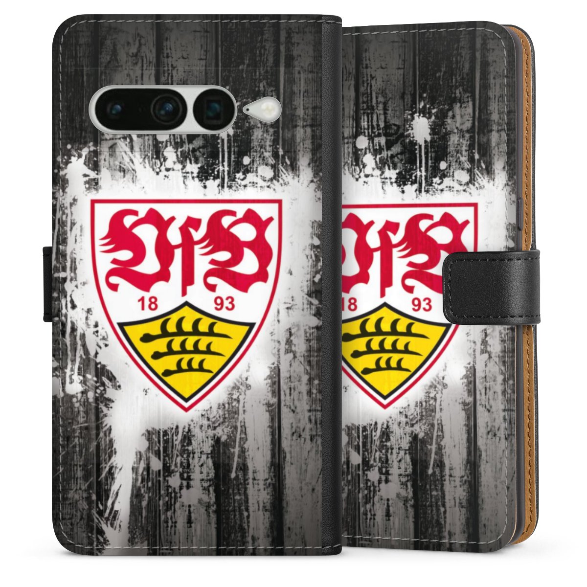 Google Pixel 7 Pro Handy Klapphülle Handyhülle aus Kunst Leder schwarz Flip Case Vfb Stuttgart Official Licensed Product Sideflip mit Lasche