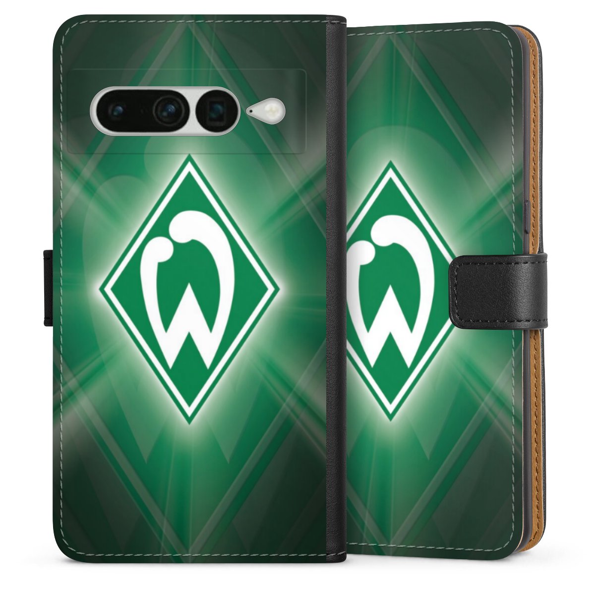 Google Pixel 7 Pro Handy Klapphülle Handyhülle aus Kunst Leder schwarz Flip Case Sv Werder Bremen Official Licensed Product Coat Of Arms Sideflip mit Lasche