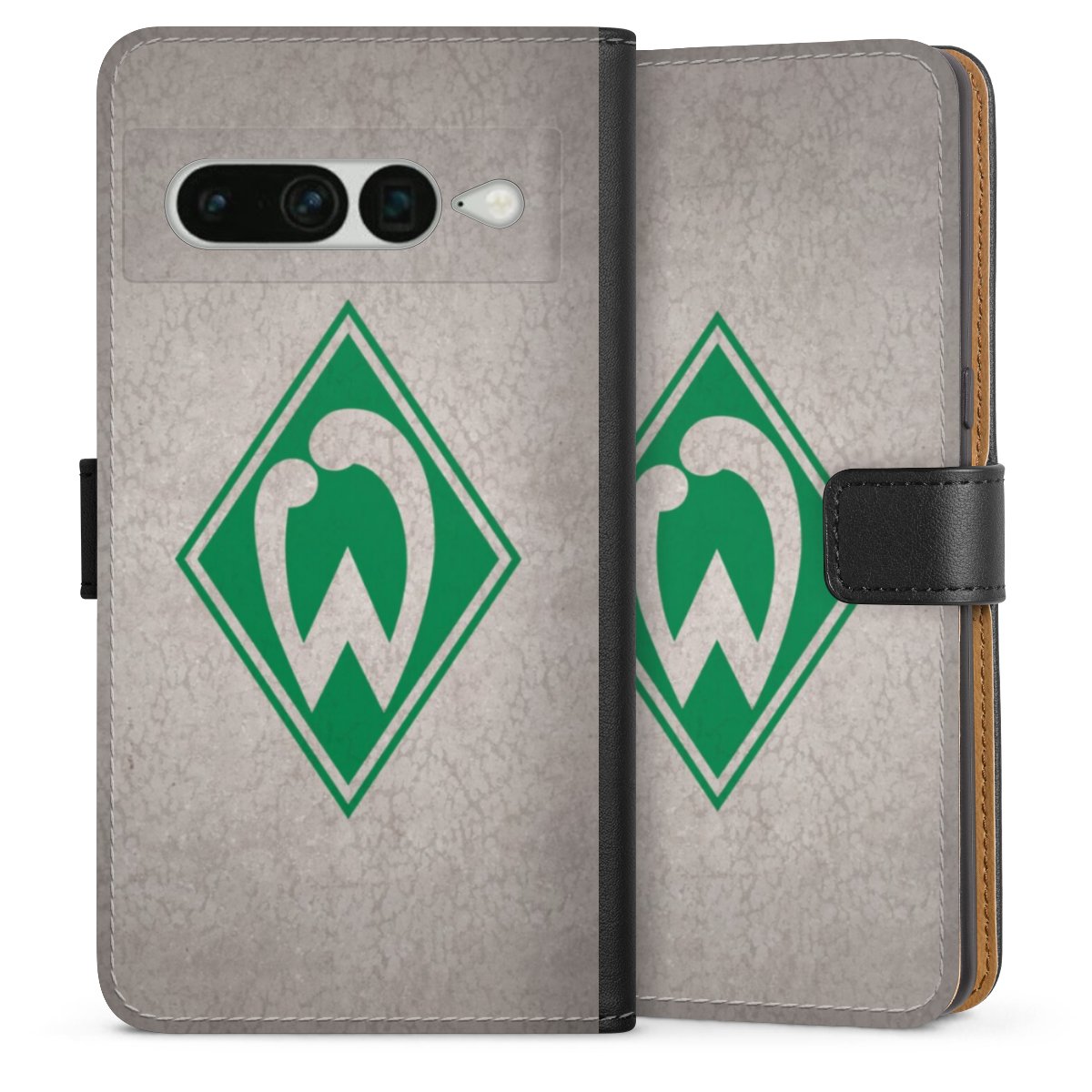 Google Pixel 7 Pro Handy Klapphülle Handyhülle aus Kunst Leder schwarz Flip Case Sv Werder Bremen Concrete Official Licensed Product Sideflip mit Lasche