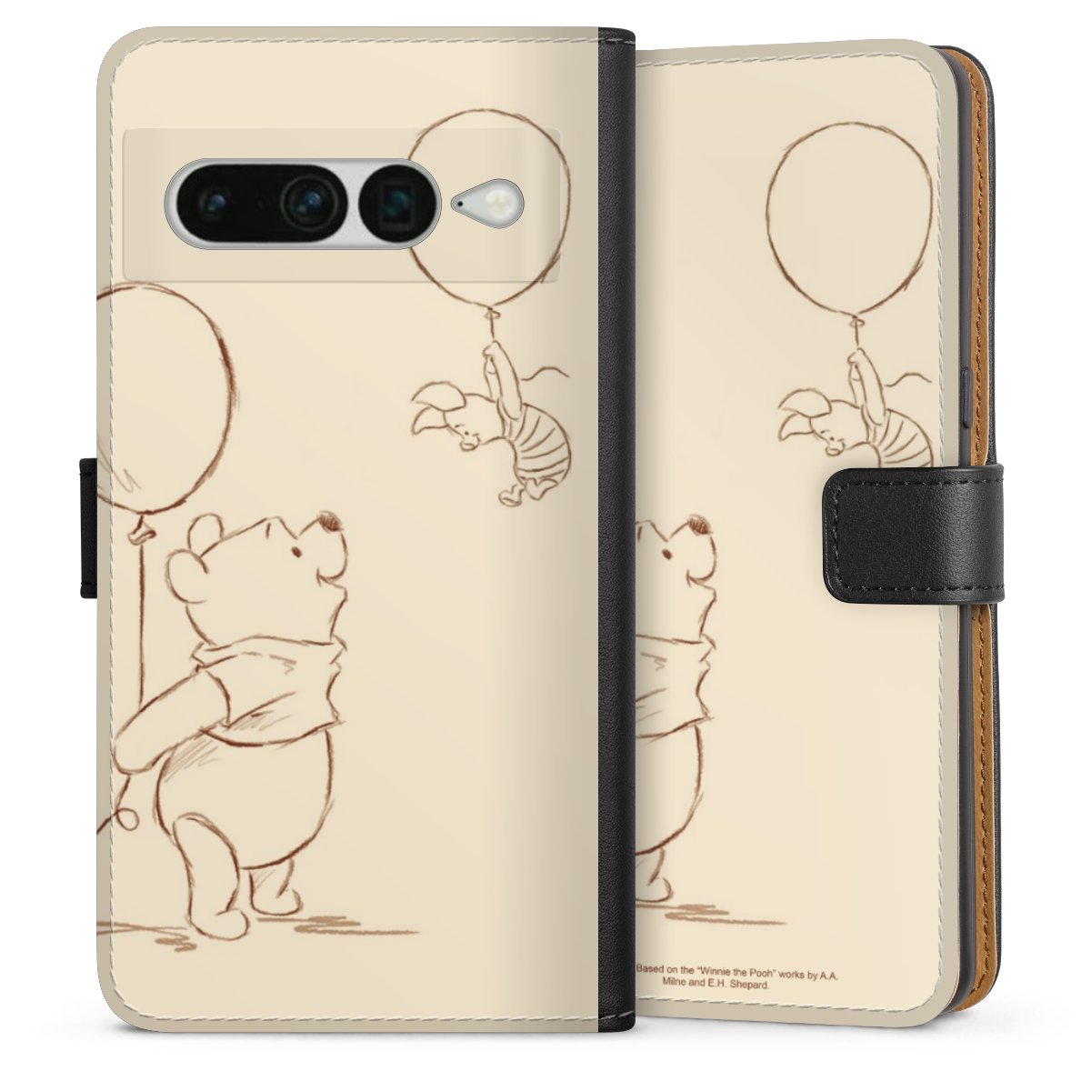 Google Pixel 7 Pro Handy Klapphülle Handyhülle aus Kunst Leder schwarz Flip Case Official Licensed Product Winnie The Pooh Disney Sideflip mit Lasche