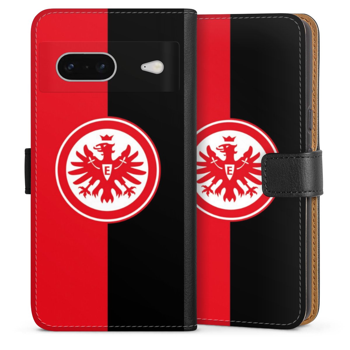 Google Pixel 7 Handy Klapphülle Handyhülle aus Kunst Leder schwarz Flip Case Official Licensed Product Eintracht Frankfurt Sge Sideflip mit Lasche