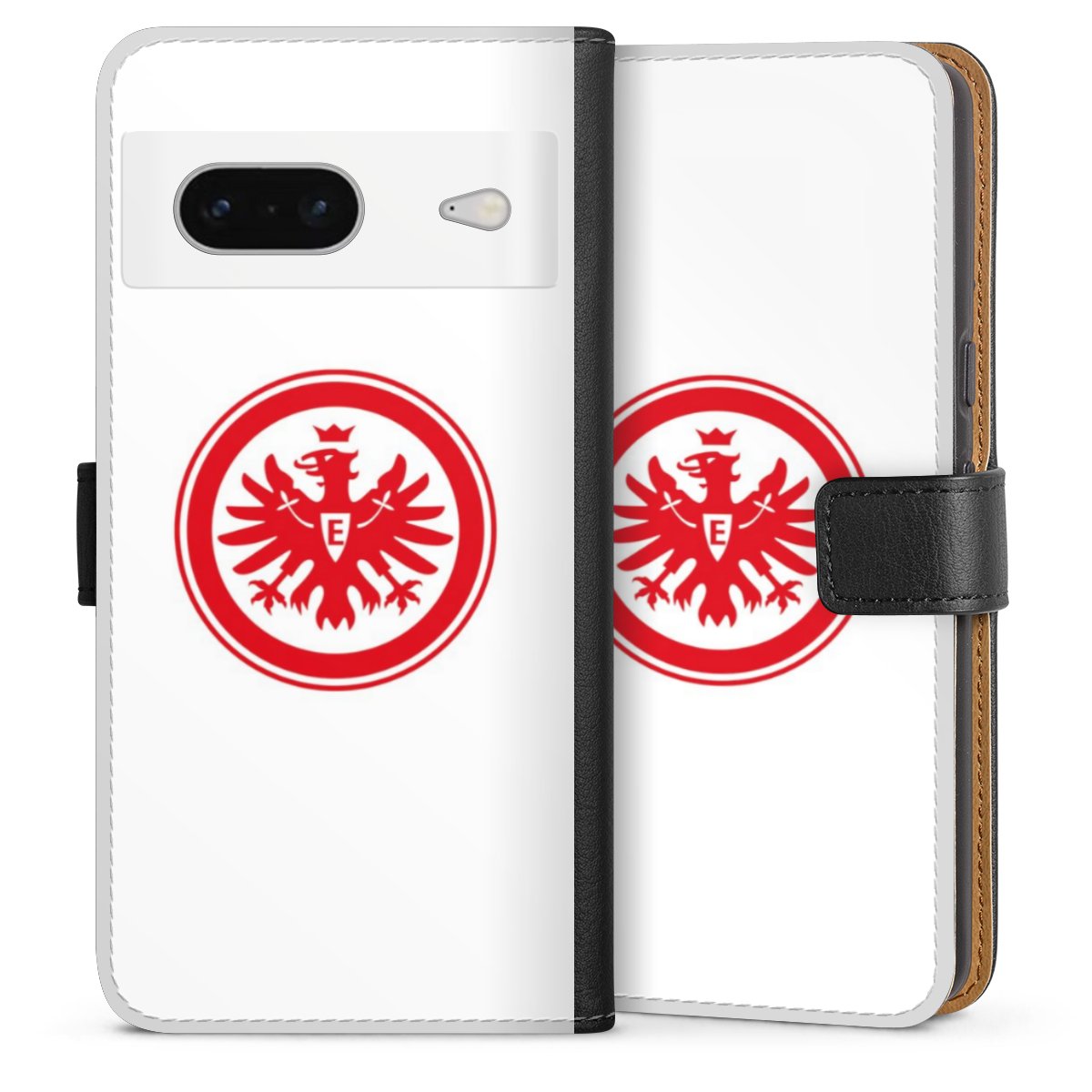 Google Pixel 7 Handy Klapphülle Handyhülle aus Kunst Leder schwarz Flip Case Sge Eintracht Frankfurt Official Licensed Product Sideflip mit Lasche