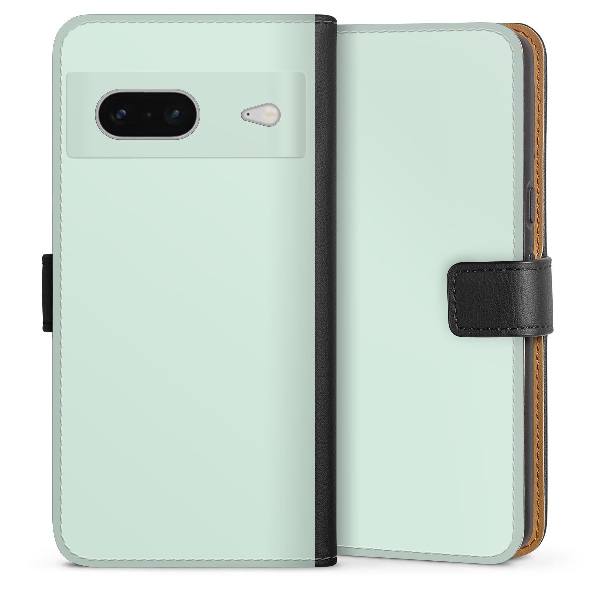 Google Pixel 7 Handy Klapphülle Handyhülle aus Kunst Leder schwarz Flip Case Green Unicoloured Mint Sideflip mit Lasche