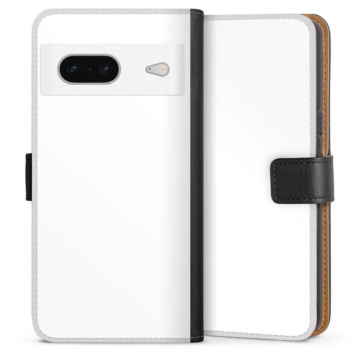 Google Pixel 7 Handy Klapphülle Handyhülle aus Kunst Leder schwarz Flip Case Unicoloured Colour White Sideflip mit Lasche