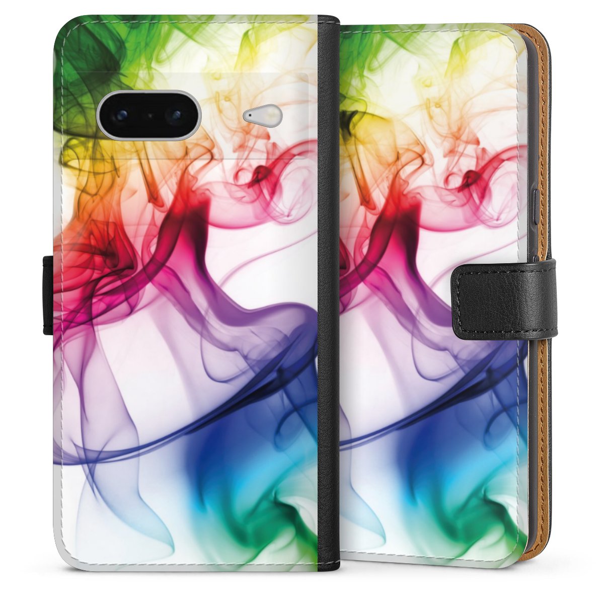 Google Pixel 7 Handy Klapphülle Handyhülle aus Kunst Leder schwarz Flip Case Water Colour Rainbow Sideflip mit Lasche