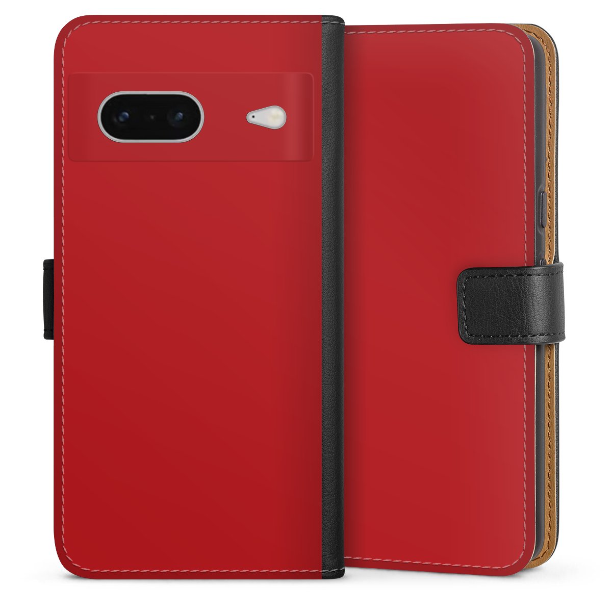 Google Pixel 7 Handy Klapphülle Handyhülle aus Kunst Leder schwarz Flip Case Colour Unicoloured Red Sideflip mit Lasche