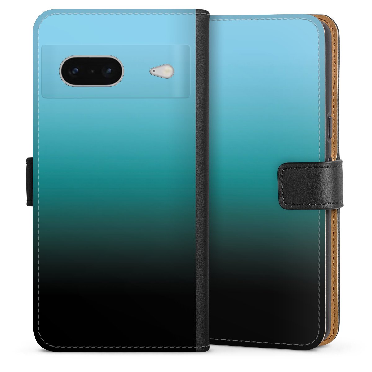 Google Pixel 7 Handy Klapphülle Handyhülle aus Kunst Leder schwarz Flip Case Ombre Two-Tone Black Sideflip mit Lasche