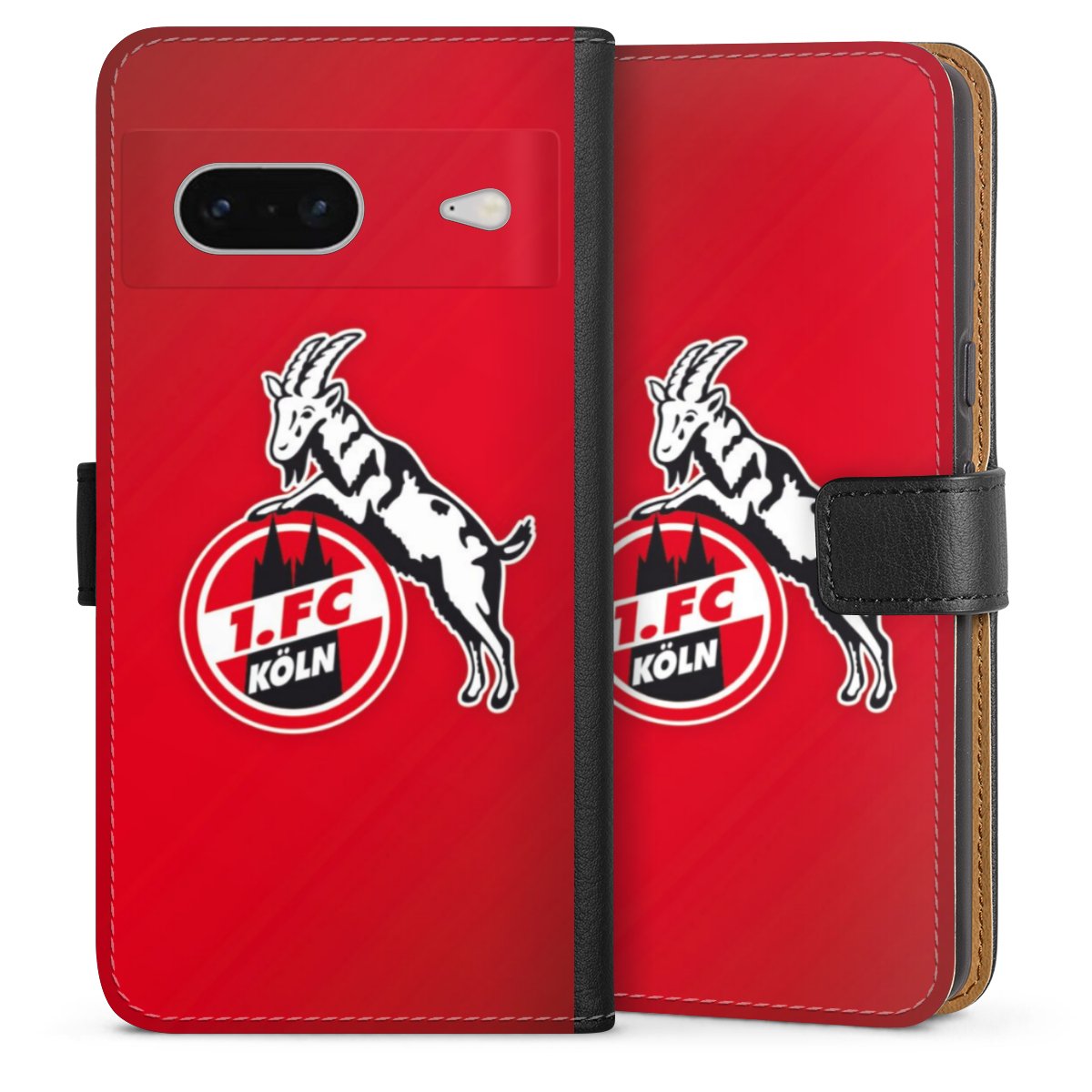 Google Pixel 7 Handy Klapphülle Handyhülle aus Kunst Leder schwarz Flip Case Official Licensed Product Effzeh 1. Fc Köln Sideflip mit Lasche