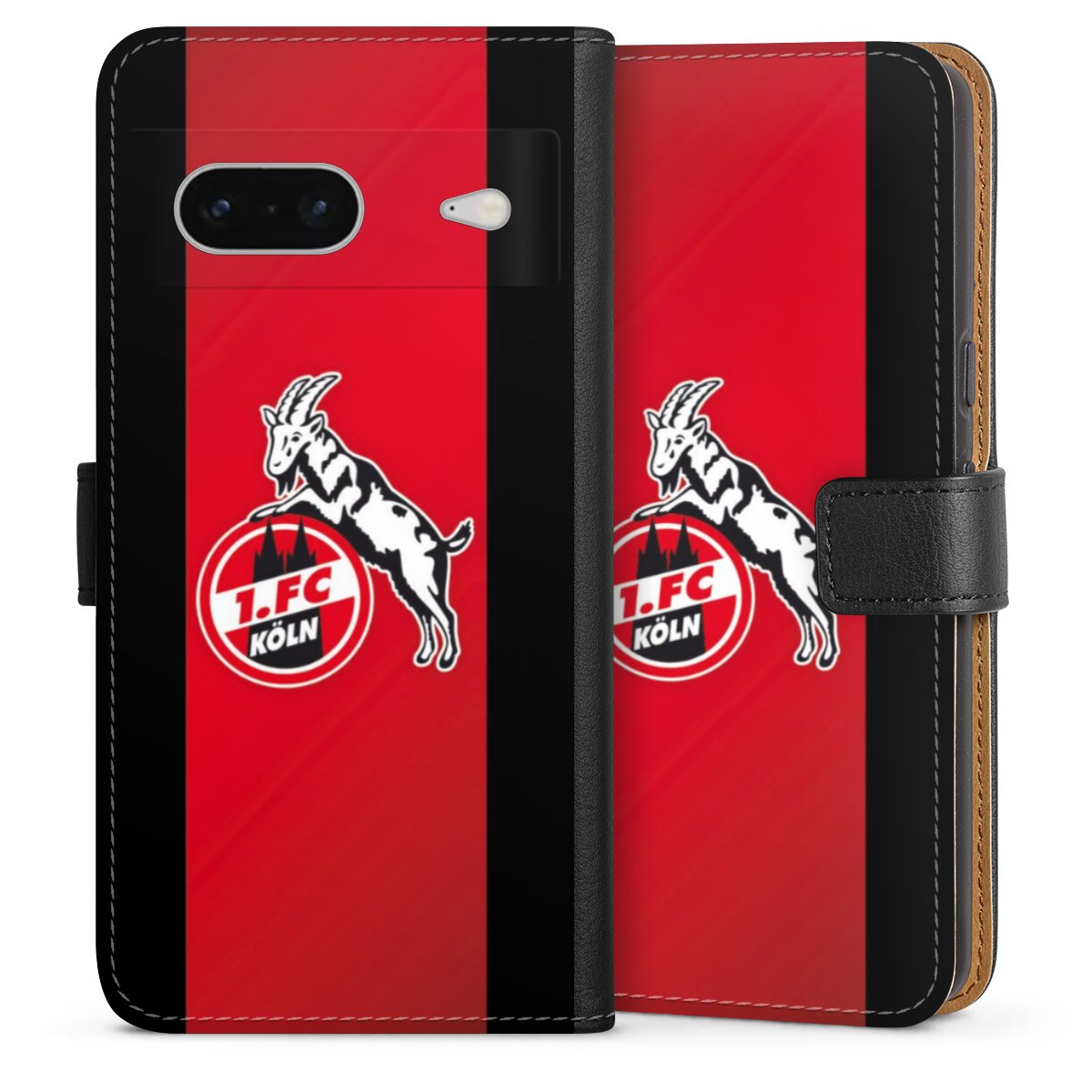 Google Pixel 7 Handy Klapphülle Handyhülle aus Kunst Leder schwarz Flip Case Official Licensed Product Billy Goat Hennes 1. Fc Köln Sideflip mit Lasche