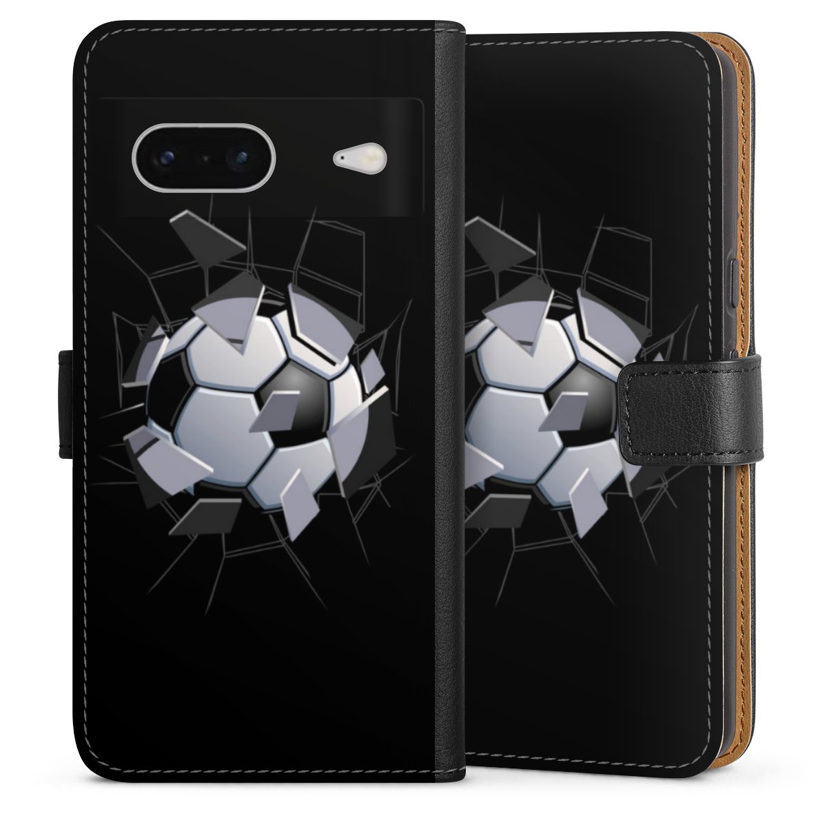 Google Pixel 7 Handy Klapphülle Handyhülle aus Kunst Leder schwarz Flip Case Sports Soccer Mosaic Sideflip mit Lasche