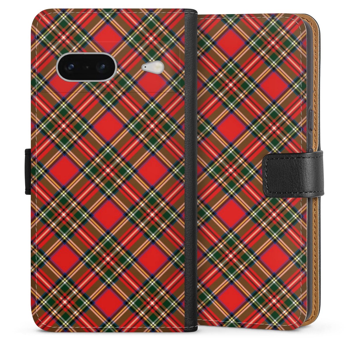 Google Pixel 7 Handy Klapphülle Handyhülle aus Kunst Leder schwarz Flip Case Scotland Scotsman Muster Sideflip mit Lasche