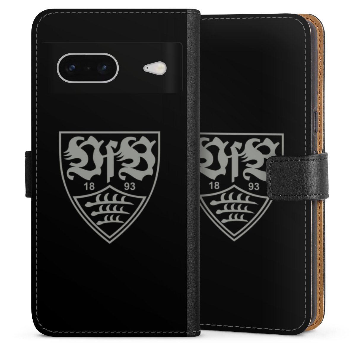 Google Pixel 7 Handy Klapphülle Handyhülle aus Kunst Leder schwarz Flip Case Official Licensed Product Vfb Stuttgart Sideflip mit Lasche