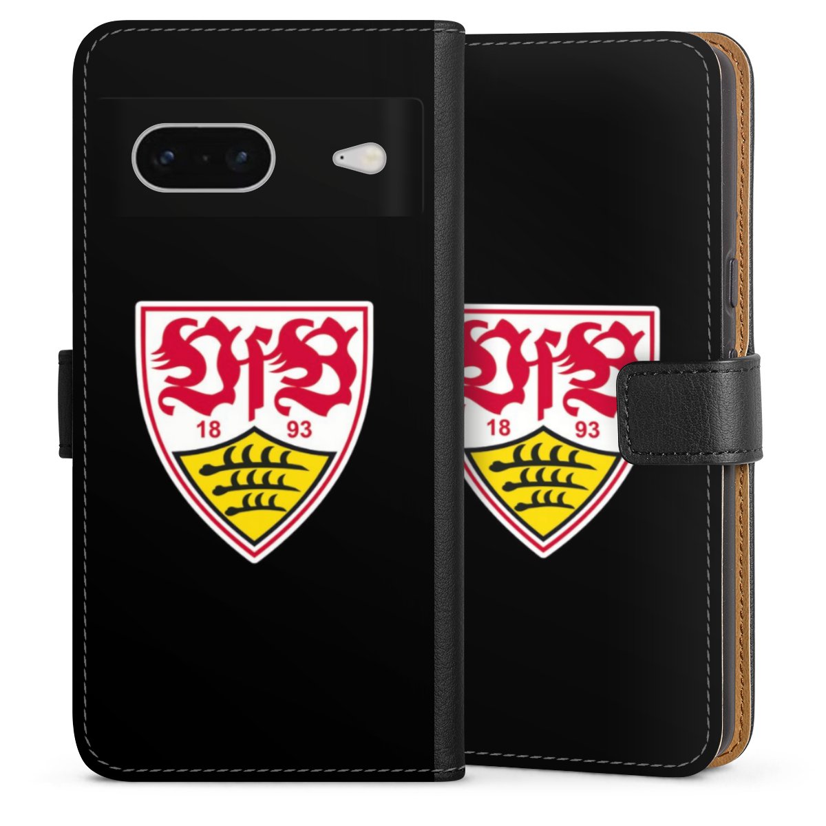 Google Pixel 7 Handy Klapphülle Handyhülle aus Kunst Leder schwarz Flip Case Vfb Stuttgart Official Licensed Product Coat Of Arms Sideflip mit Lasche